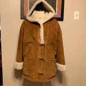 Heavy warm leather coat faux fur lining New!